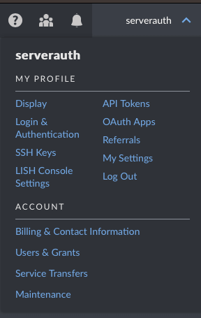 Screenshot showing the Akamai account menu