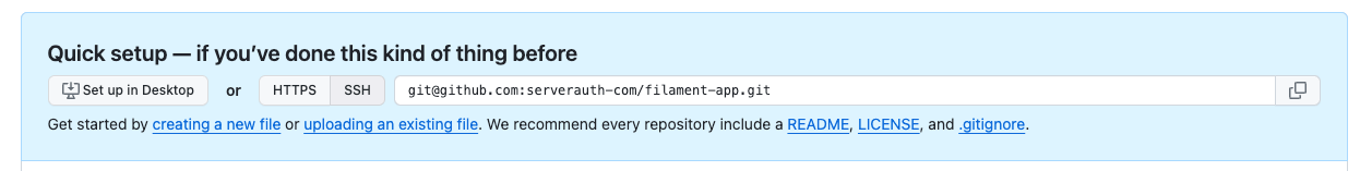 Screenshot showing repository quick setup