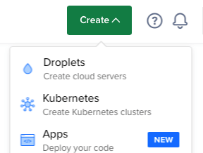 Screenshot showing DigitalOcean create button drop down