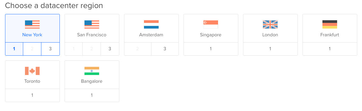 Screenshot showing the datacenter selection