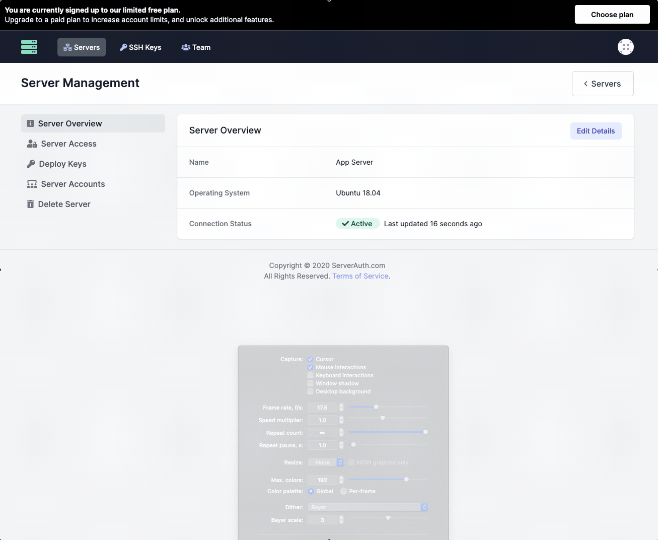 Animated GIF showing editing server details