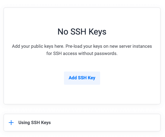 Screenshot showing the No SSH Keys screen